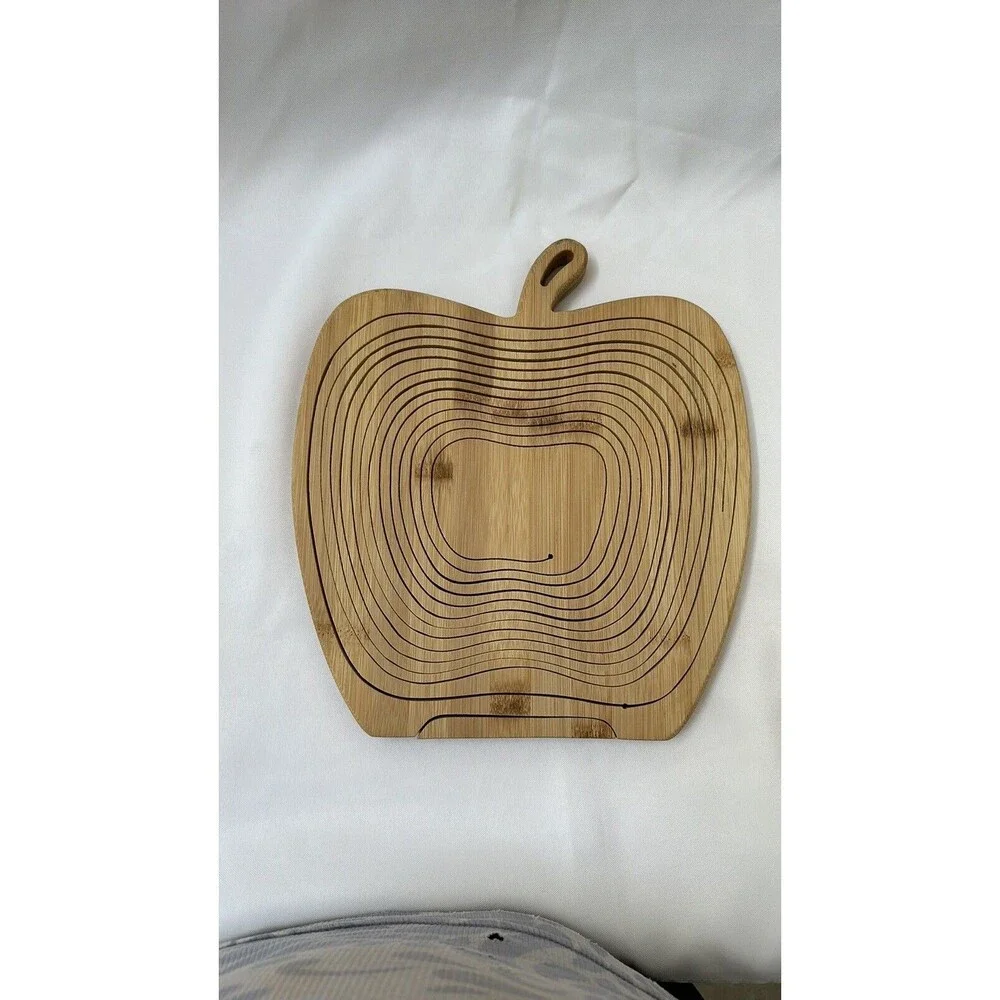 Collapsible Wooden Apple Fruit Basket/ Trivet Kitchen Decor Bar Collectibles